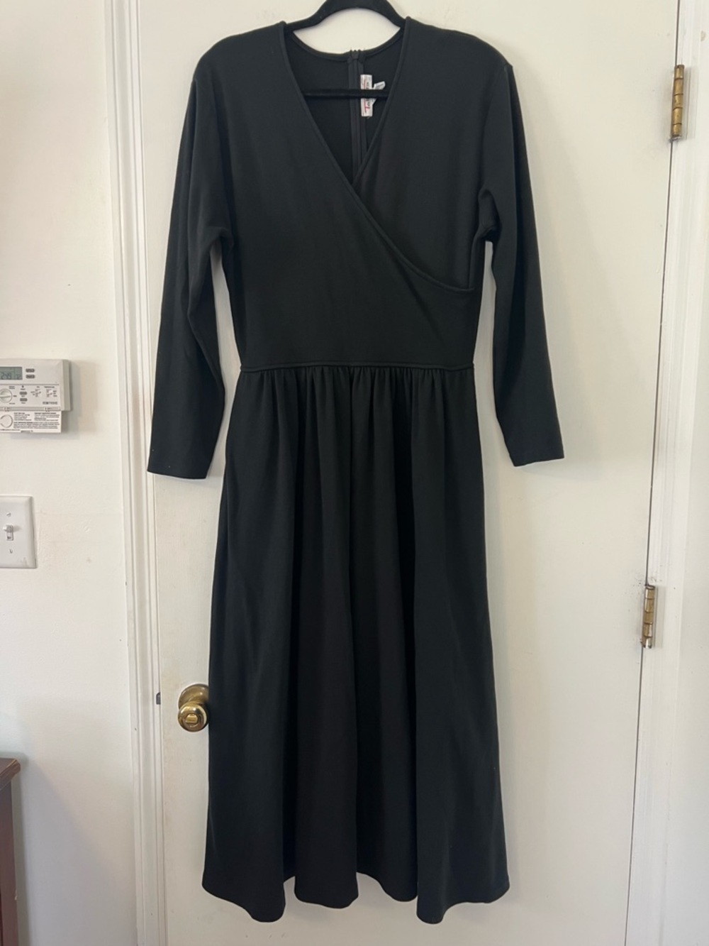 Talbots cotton Black Wrap-Front Midi Dress Long Sleeve size L